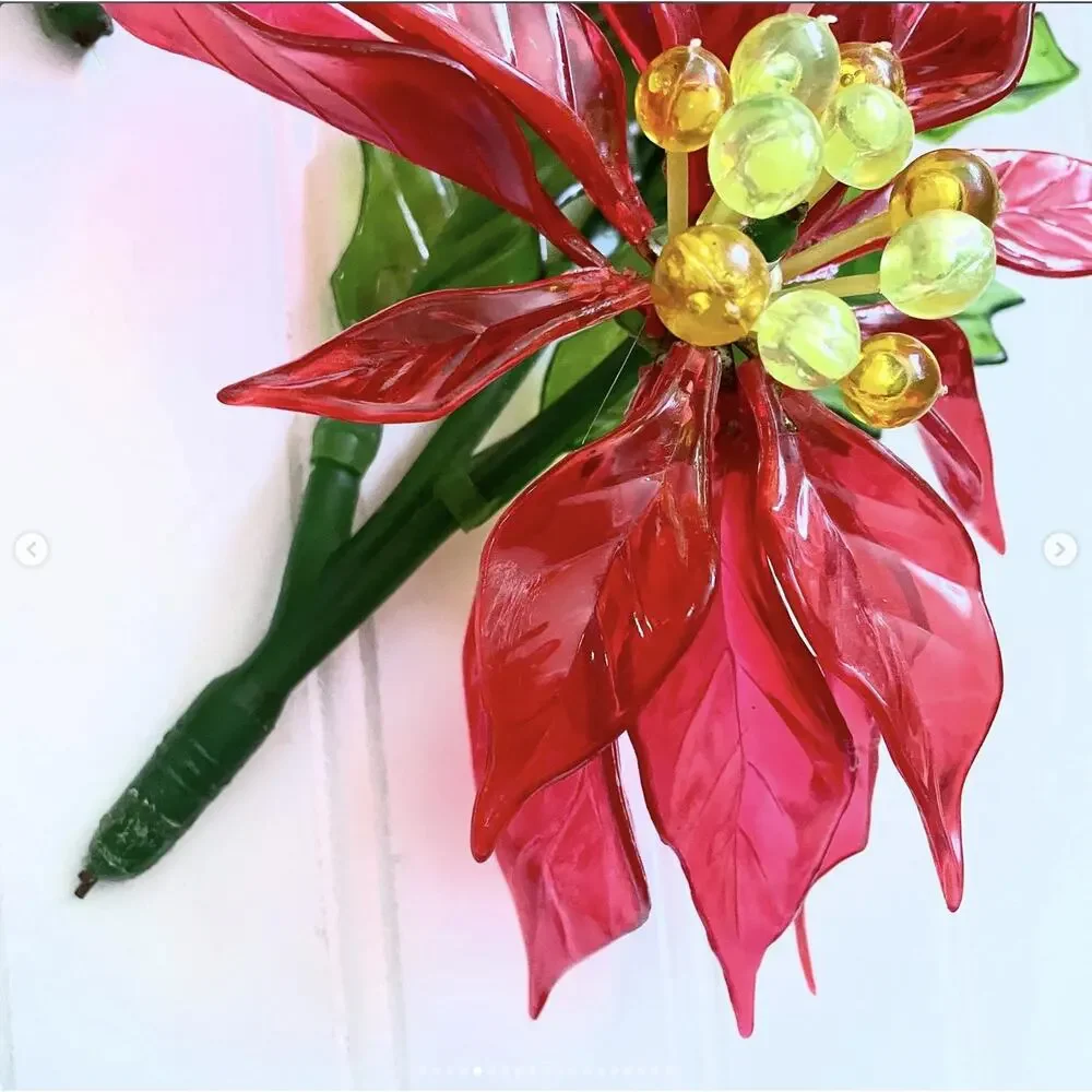 Vintage Christmas Poinsettia Lucite 1968 CK Ind Red Flower Double Flower ONE